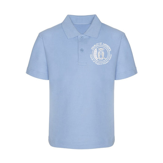 Polo Shirt - Age 2 - 12 - Stanley St. Andrew's C of E Primary School - White -Sky