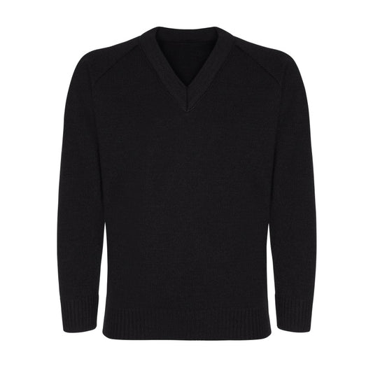 Knitted V-Neck Jumper Age 4 - 12 - Plain - Black
