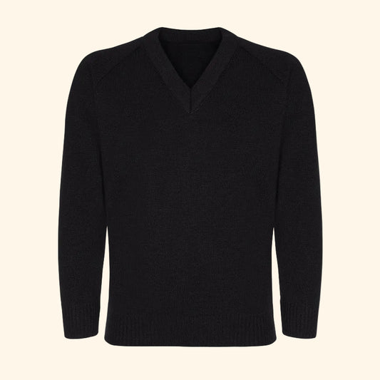 Knitted V-Neck Jumper Age 4 - 12 - Plain - Black