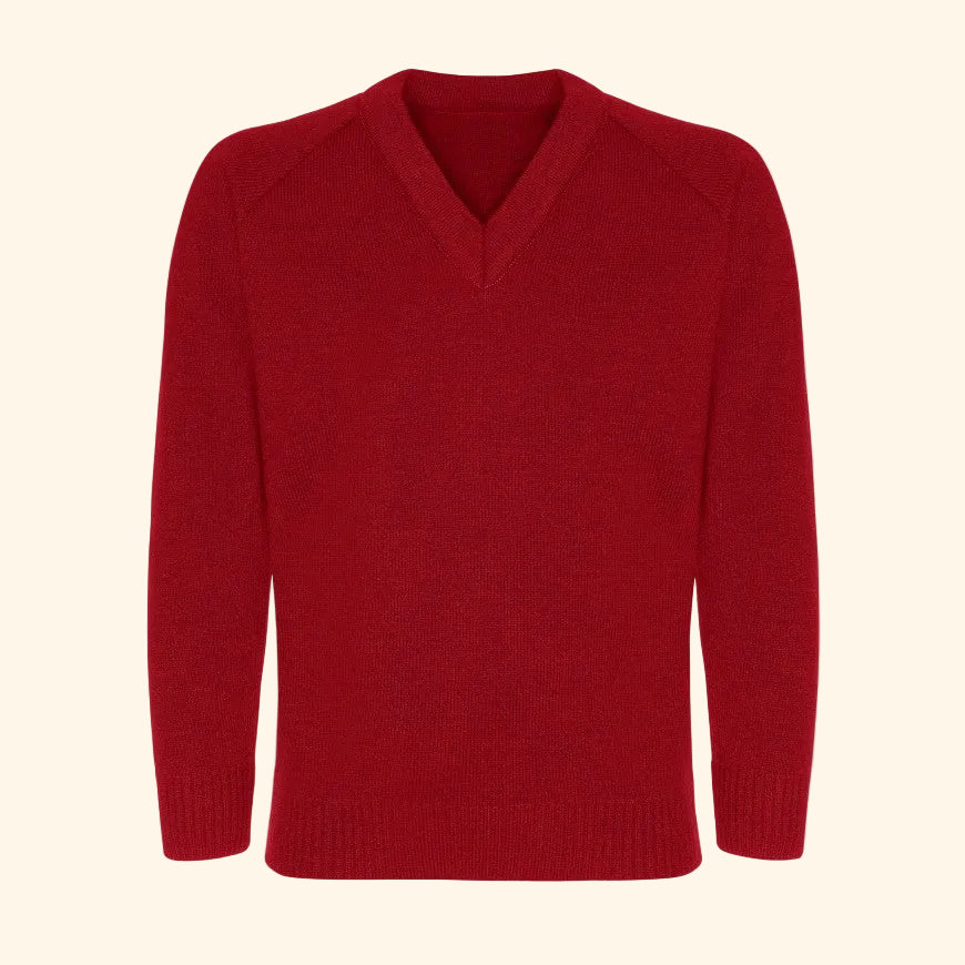 Knitted V-Neck Jumper Age 4 - 12 - Plain - Red