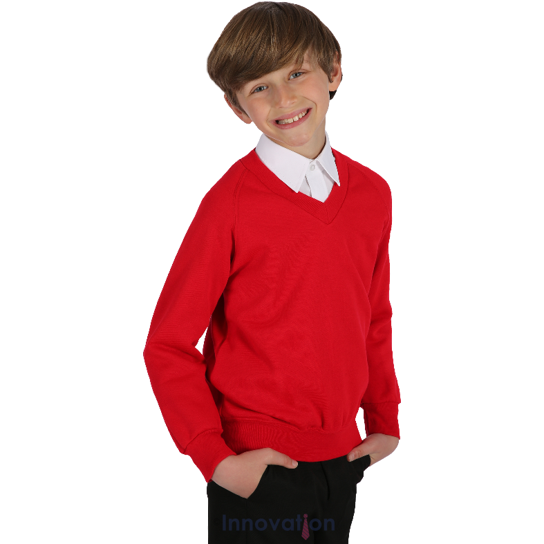 V-Neck Sweatshirt - Age 2 - 11 - Plain - Red