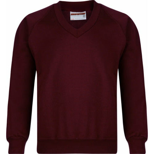 new-knitted-v-neck-jumper-age-4-12-glebe-primary-school-maroon