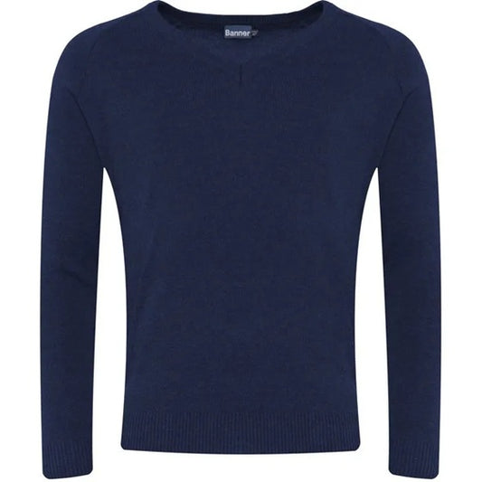 Knitted V-Neck Jumper - Navy Plain