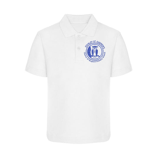 Polo Shirt - Age 2 - 12 - Stanley St. Andrew's C of E Primary School - White -Sky