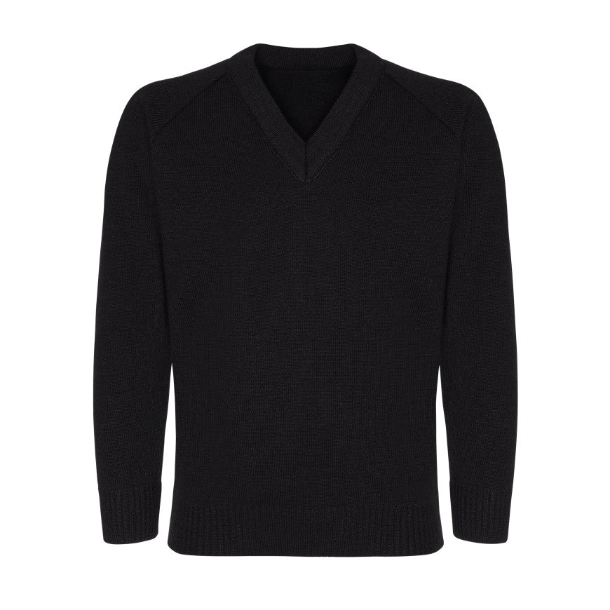 Knitted V-Neck Jumper Age 4 - 12 - Plain - Black