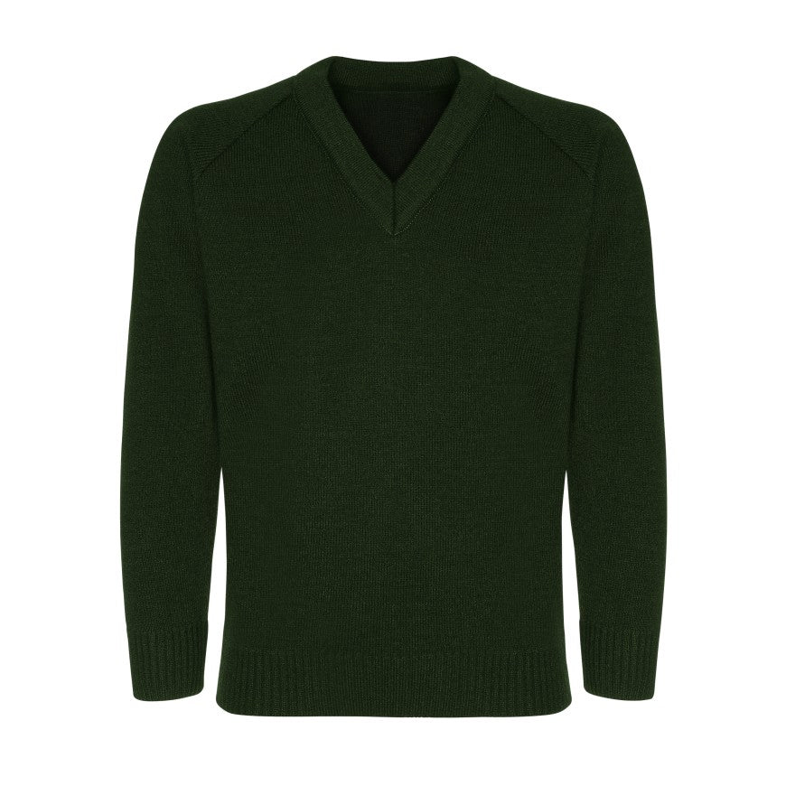 Knitted V-Neck Jumper Age 4 - 12 - Plain - Bottle