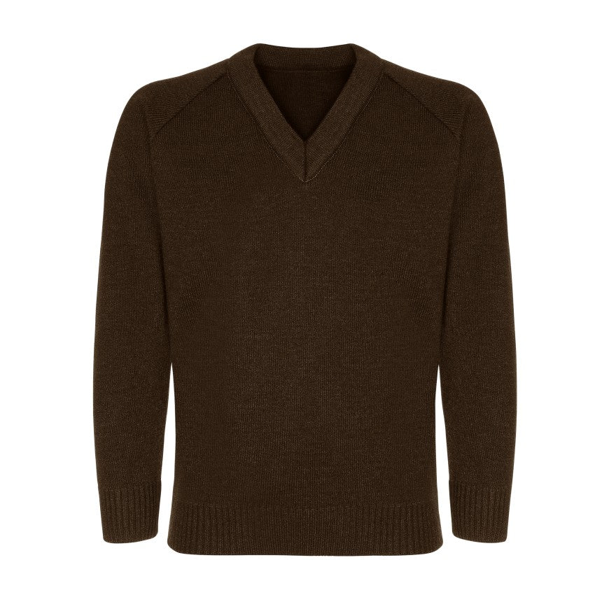 Knitted V-Neck Jumper Age 4 - 12 - Plain - Brown