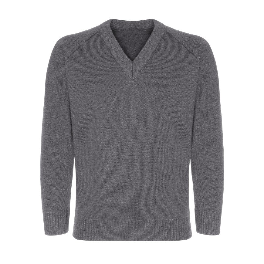 Knitted V-Neck Jumper Age 4 - 12 - Plain - Grey