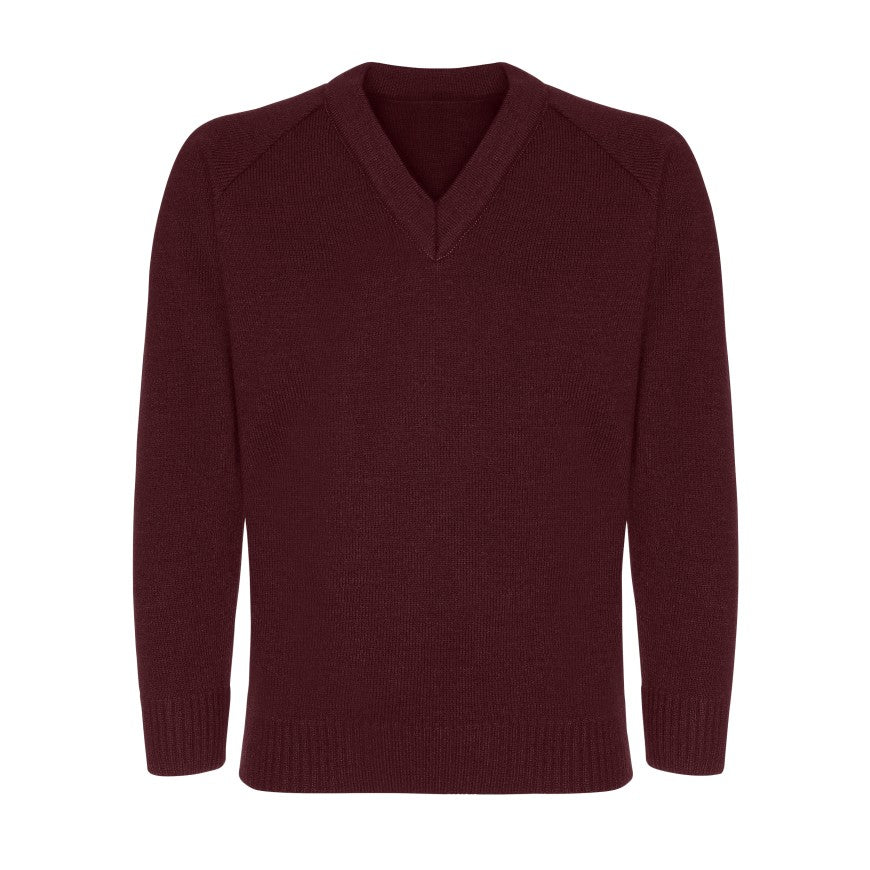 Knitted V-Neck Jumper Age 4 - 12 - Plain - Maroon