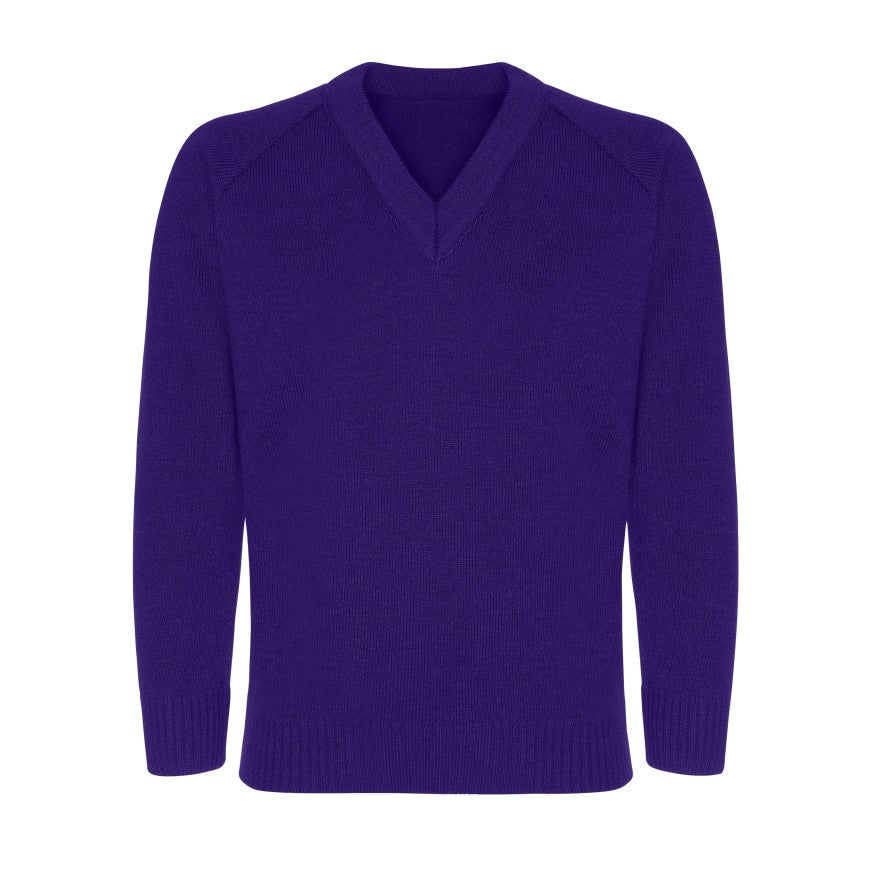 Knitted V-Neck Jumper Age 4 - 12 - Plain - Purple