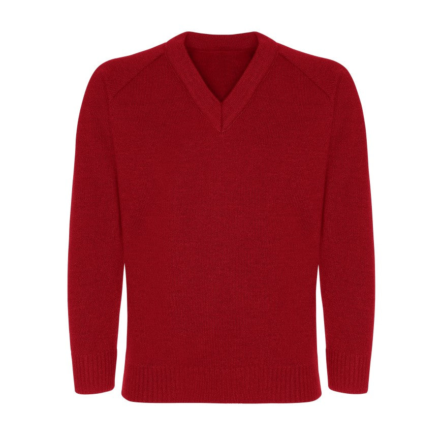 Knitted V-Neck Jumper Age 4 - 12 - Plain - Red