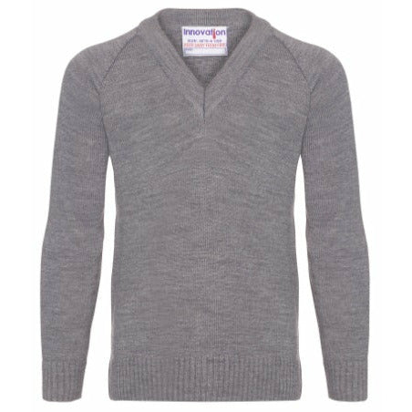 Knitted V-Neck Jumper - Grey