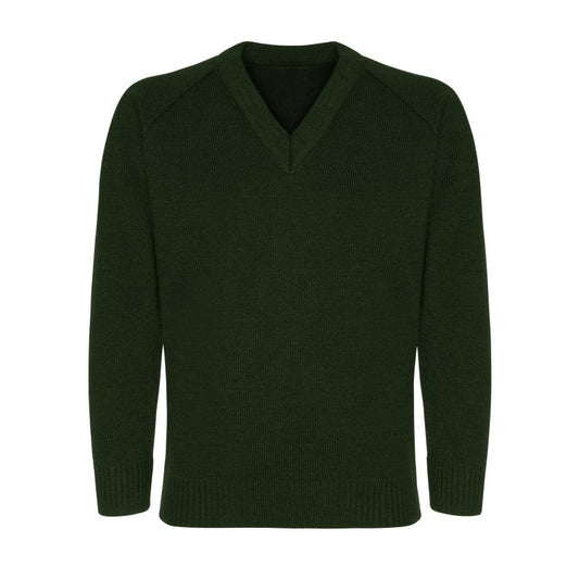  Knitted V-Neck - Bottle Green - Plain