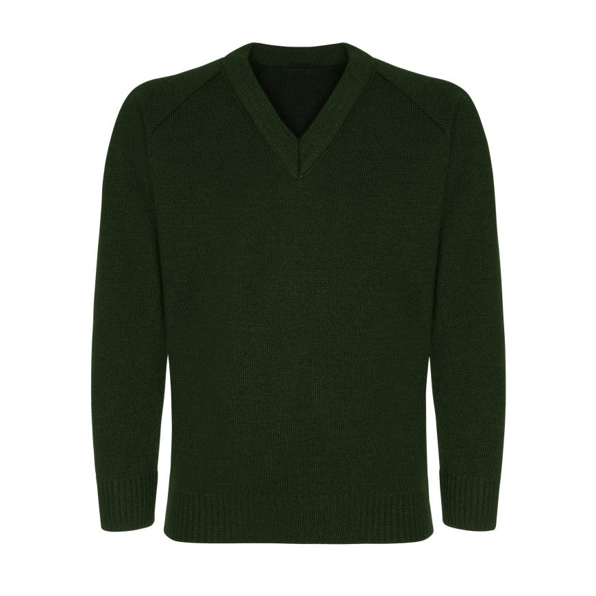  Knitted V-Neck - Bottle Green - Plain